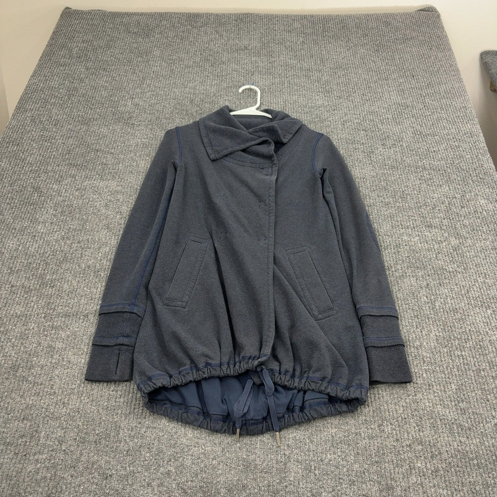 Lululemon Jacket Womens Navy Blue Cotton Blend Asymmetrical Zip Funnel Neck Yoga